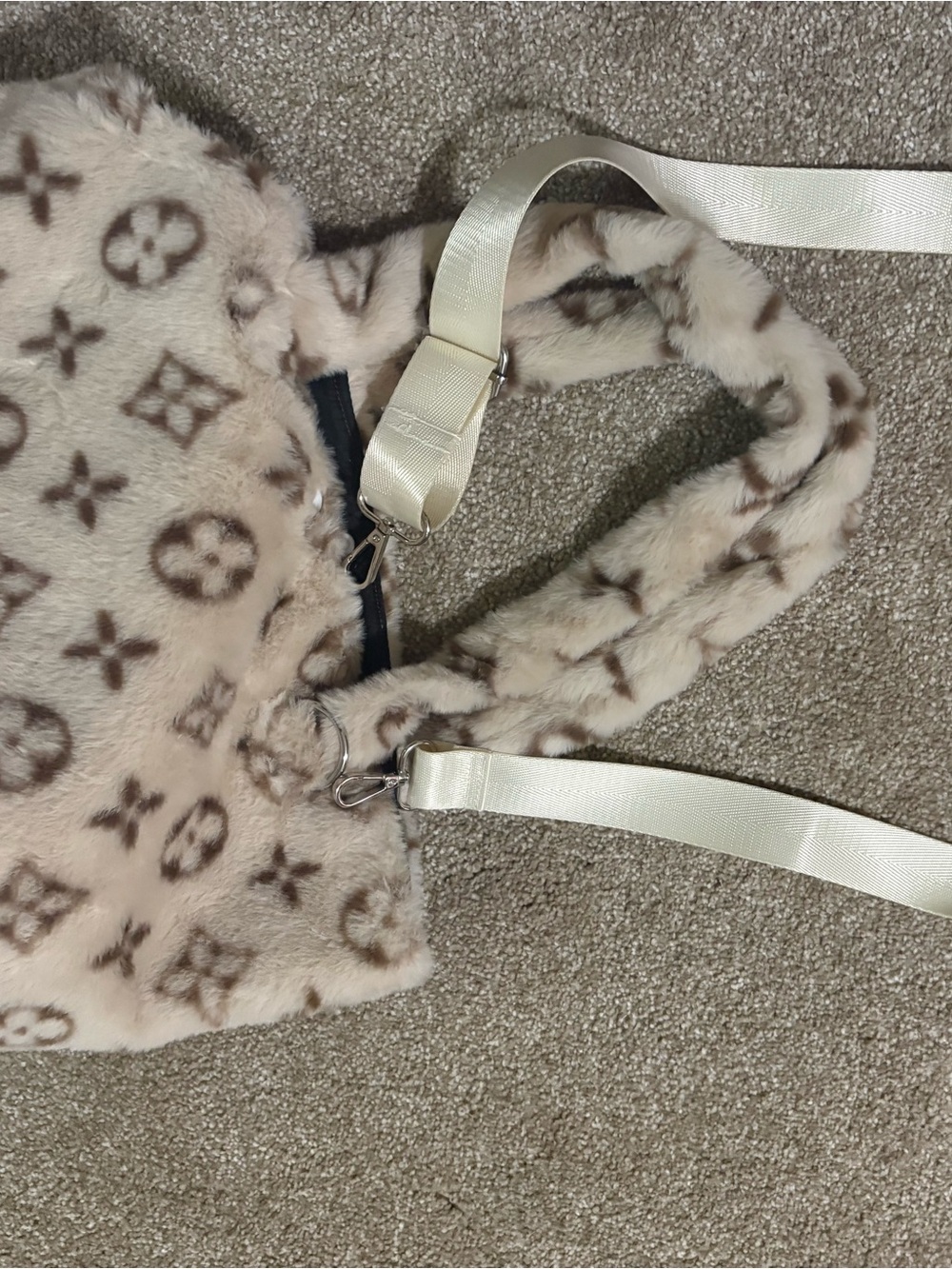Pet  Faux Fur tan Monogram Crossbody Bag